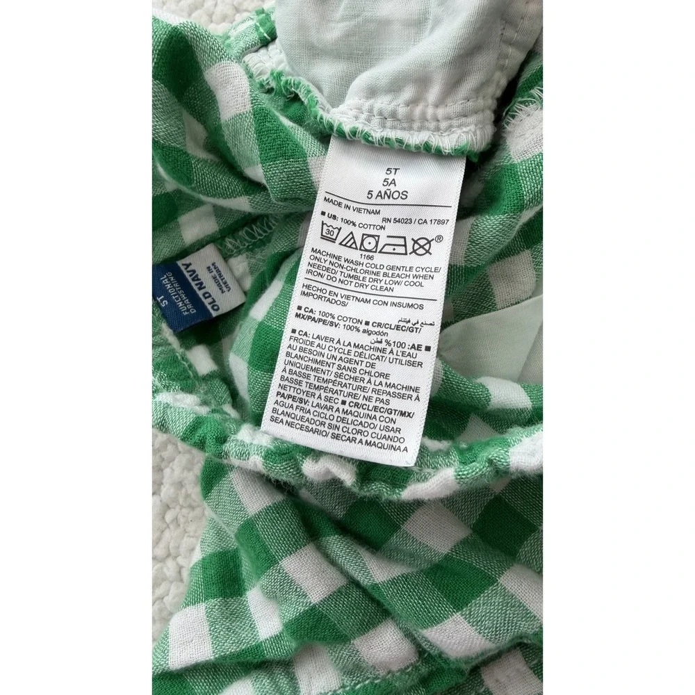 Girls Gingham Shorts Green & White Check Pull-on Drawstring Kids Size 5T Preppy
